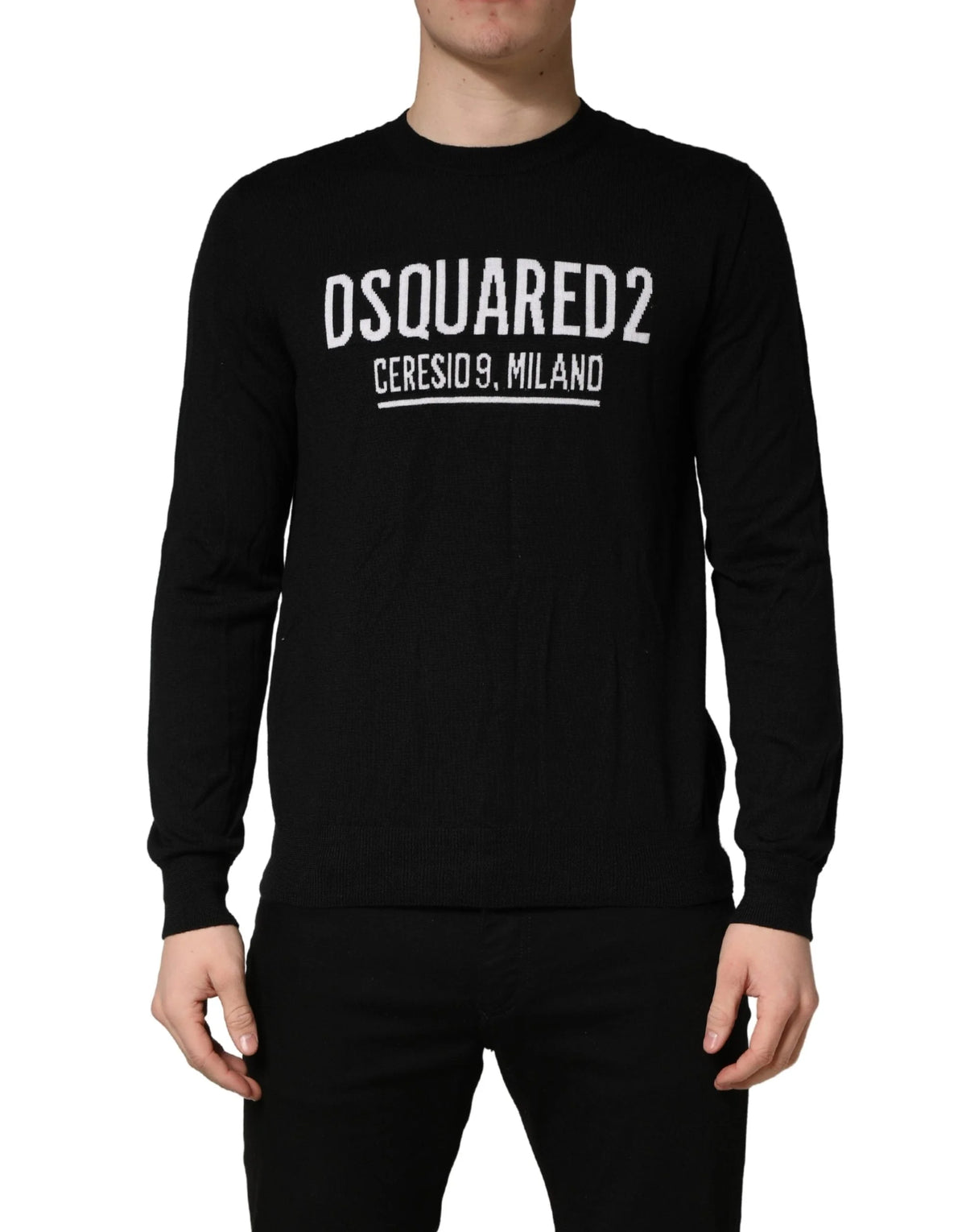 Dsquared² Czarny sweter z logo męski z dzianiny, dekolt okrągły - IT48 | M