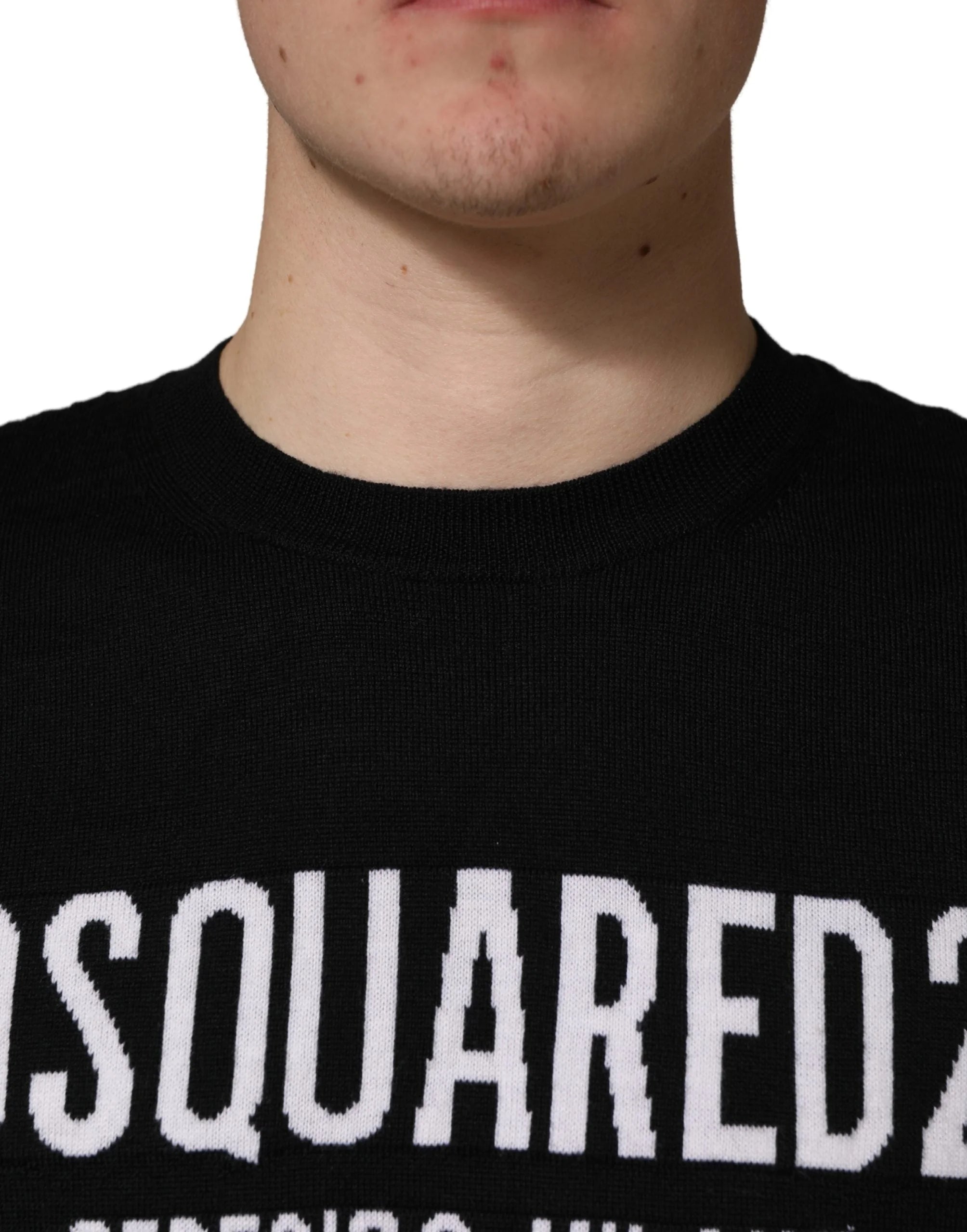 Dsquared² Czarny sweter z logo męski z dzianiny, dekolt okrągły - IT48 | M