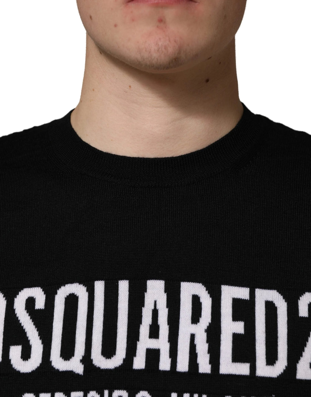 Dsquared² Czarny sweter z logo męski z dzianiny, dekolt okrągły - IT48 | M