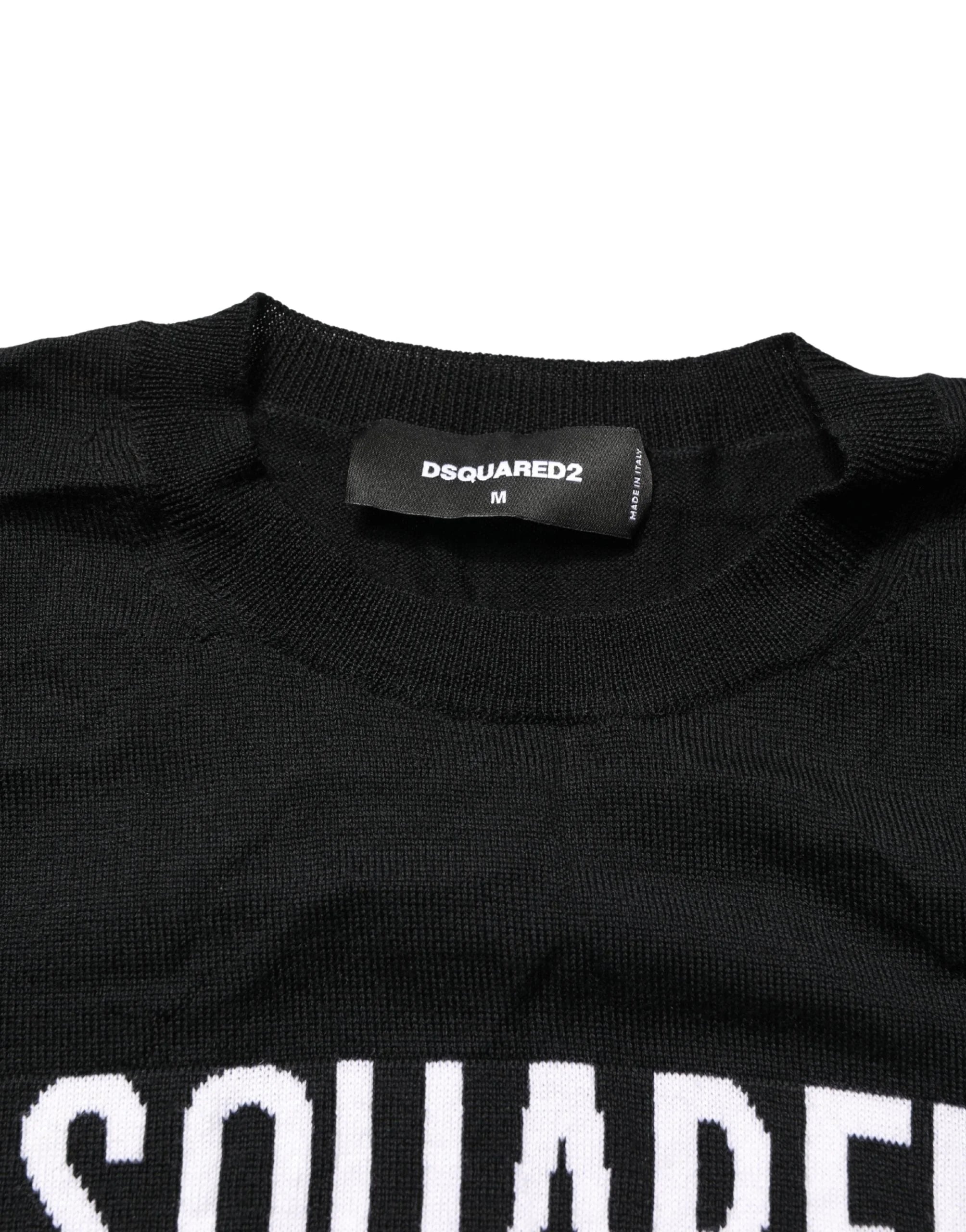 Dsquared² Czarny sweter z logo męski z dzianiny, dekolt okrągły - IT48 | M