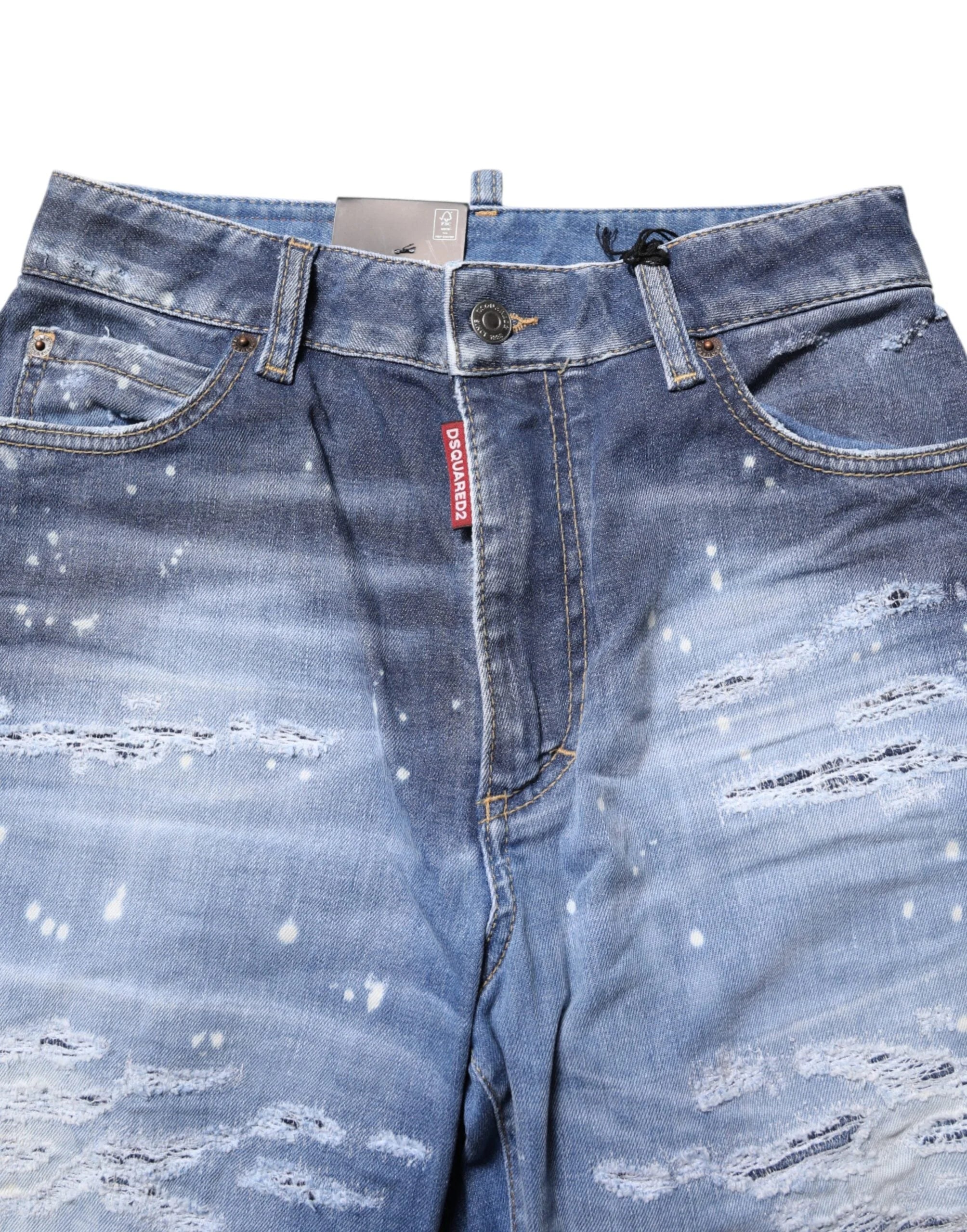 Dsquared² Blue Tattered Cotton Mid Waist Straight Denim Jeans - IT38 | XS - Jeans