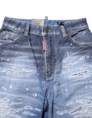 Dsquared² Blue Tattered Cotton Mid Waist Straight Denim Jeans - IT38 | XS - Jeans