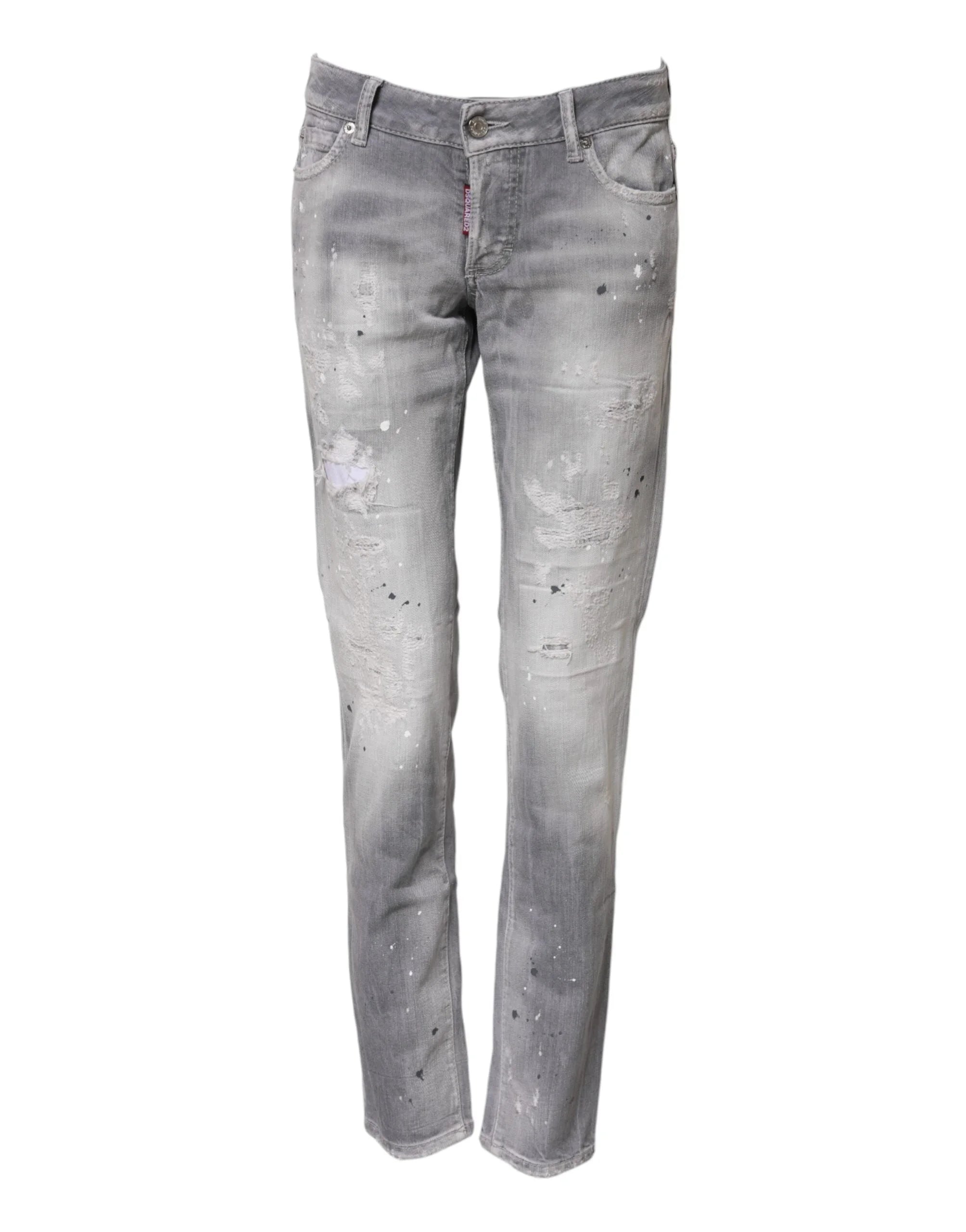 Dsquared² Gray Washed Mid Waist Tapered Denim Jeans - IT38 | XS - Jeans