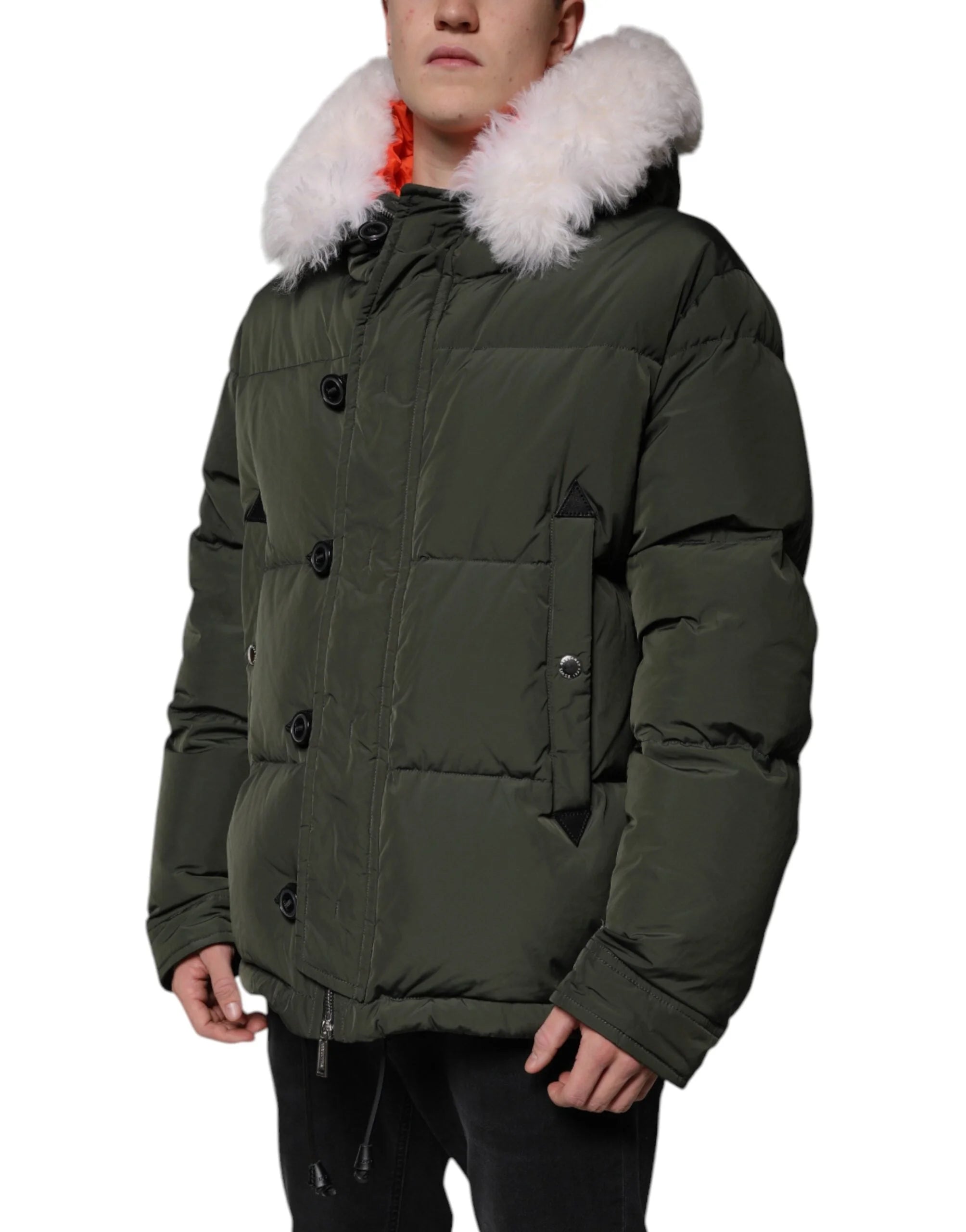 Dsquared² Green Hooded Long Sleeves Fur Shearling Jacket - IT56 | XXL - Parkas