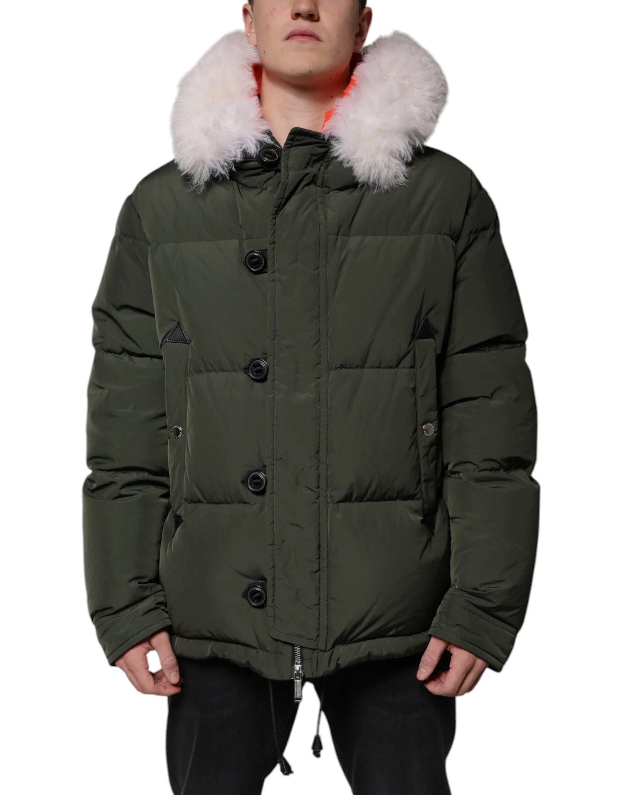 Dsquared² Green Hooded Long Sleeves Fur Shearling Jacket - IT56 | XXL - Parkas