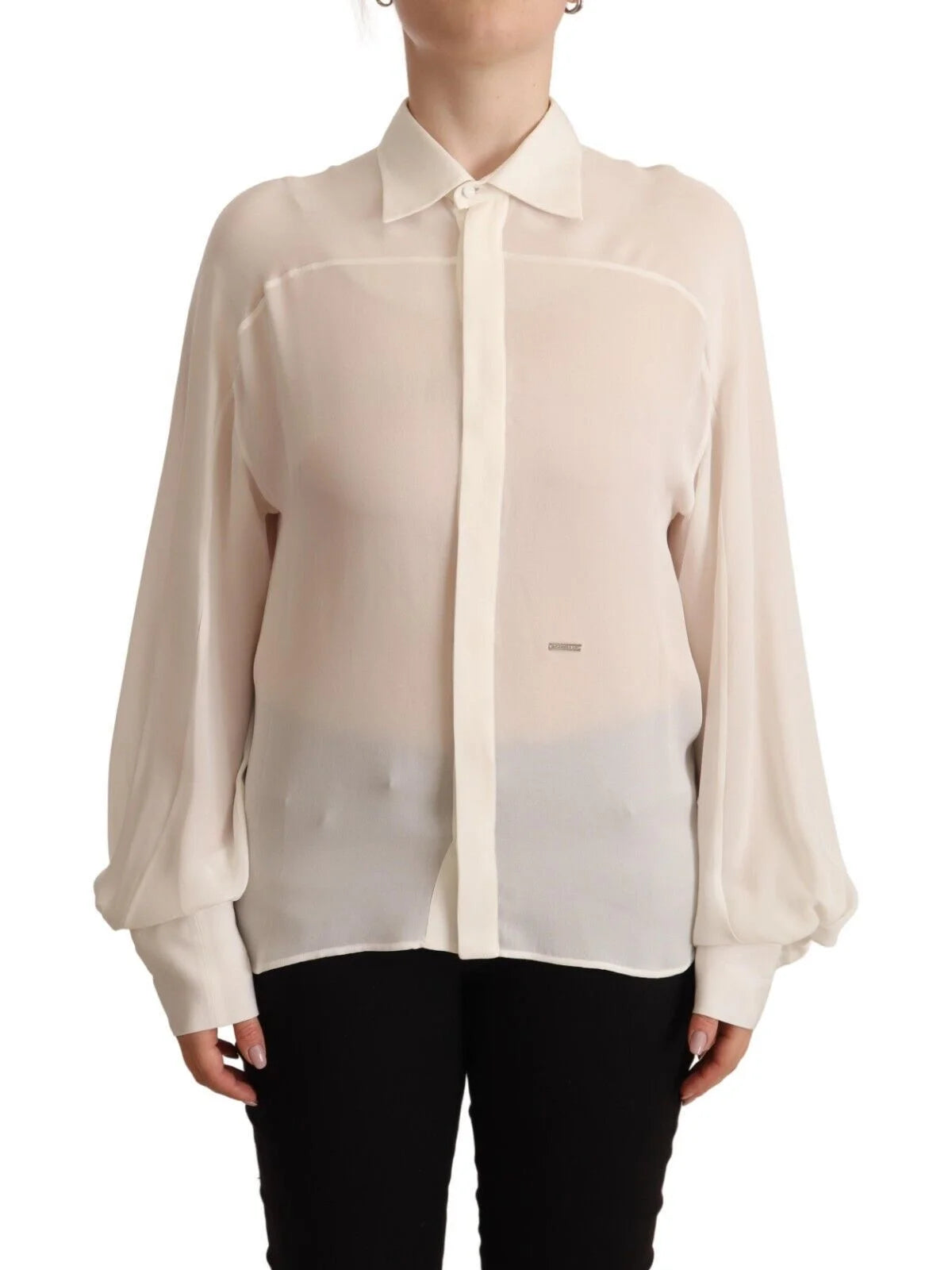 Dsquared² Off White Silk Long Sleeves Collared Blouse Top - IT42|M - Blouses
