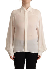 Dsquared² Off White Silk Long Sleeves Collared Blouse Top - IT42|M - Blouses