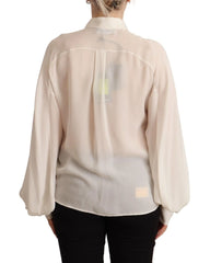 Dsquared² Off White Silk Long Sleeves Collared Blouse Top - IT42|M - Blouses
