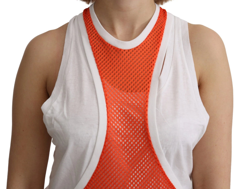 Dsquared² Orange White Crewneck Sleeveless Tank T-shirt Dress Top - M - Tank Tops