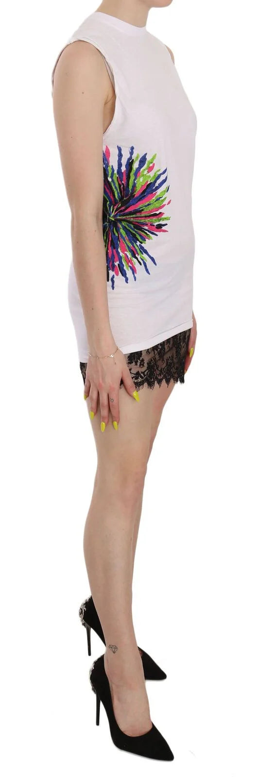 Dsquared² White Printed Crew Neck Sleeveless Bodycon Mini Dress - IT38|XS - Dresses