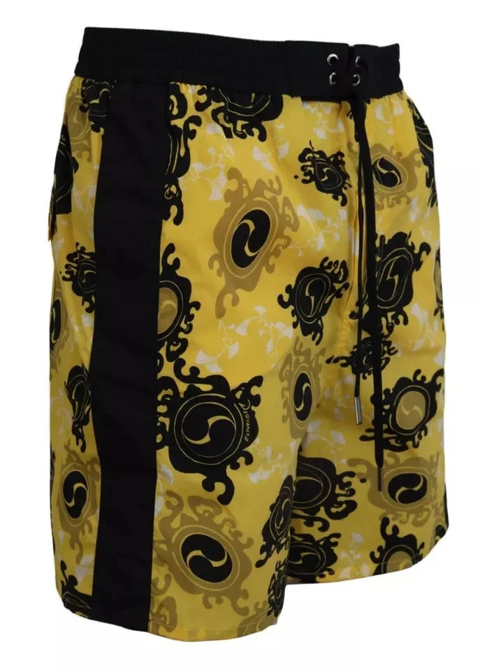 Dsquared² Yellow Black Printed Nylon Beachwear Shorts Swimwear - IT48 | M - Boardshorts