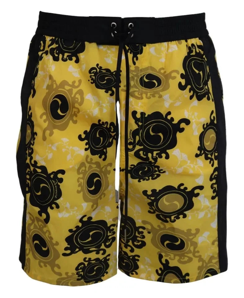 Dsquared² Yellow Black Printed Nylon Beachwear Shorts Swimwear - IT48 | M - Boardshorts