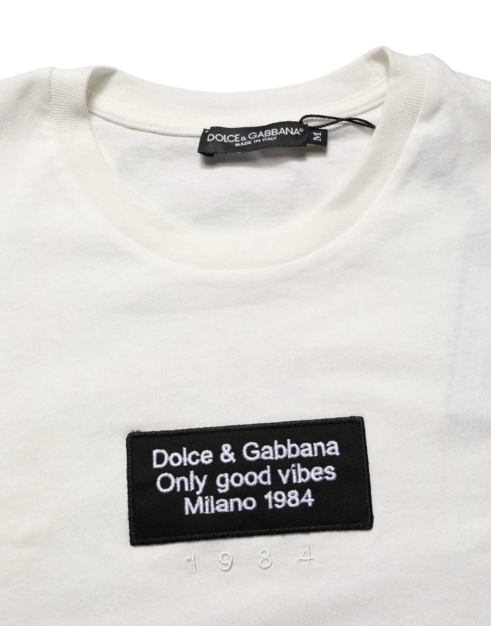 Dolce & Gabbana White Logo Patch Cotton Men Crew Neck T-shirt - IT48 | M