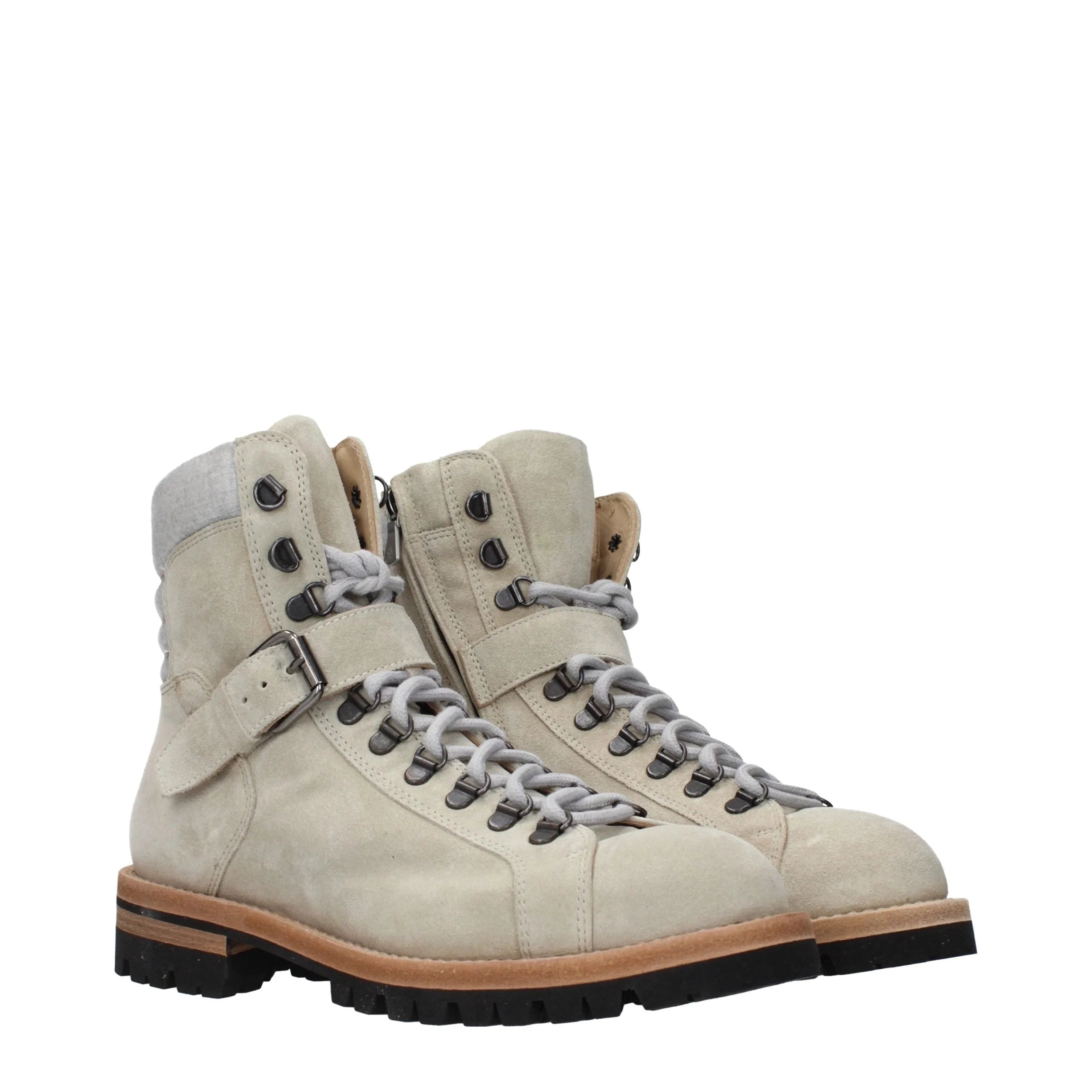 Eleventy Beige Leather Ankle Boots