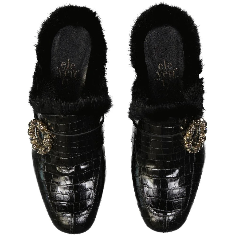 Eleventy Leather Fur Mules - EU37/US7 - Flats