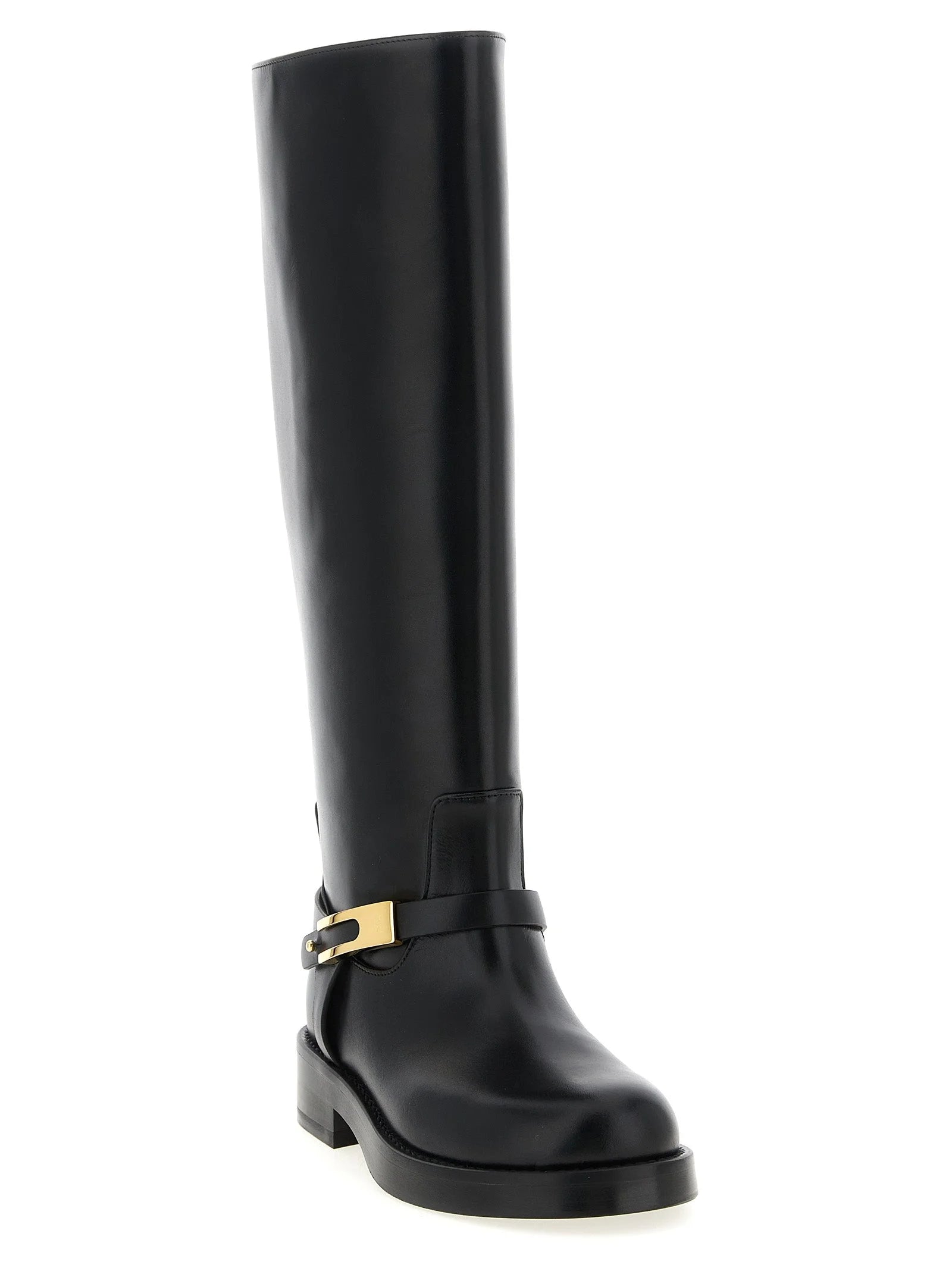 Elisabetta Franchi Black Calfskin Over The Knee - EU40/US10