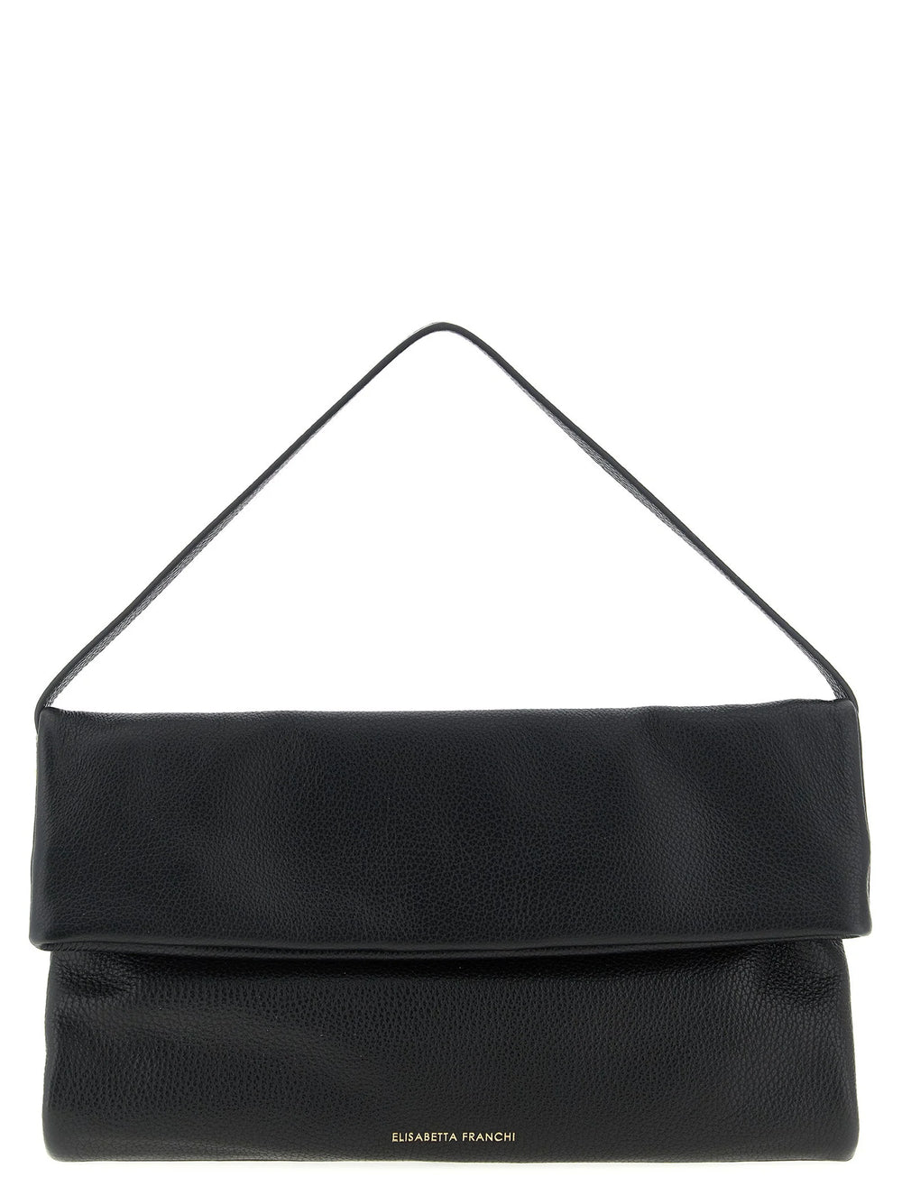 Front view of the Elisabetta Franchi black calfskin shoulder bag featuring gold-tone hardware and a structured silhouette.