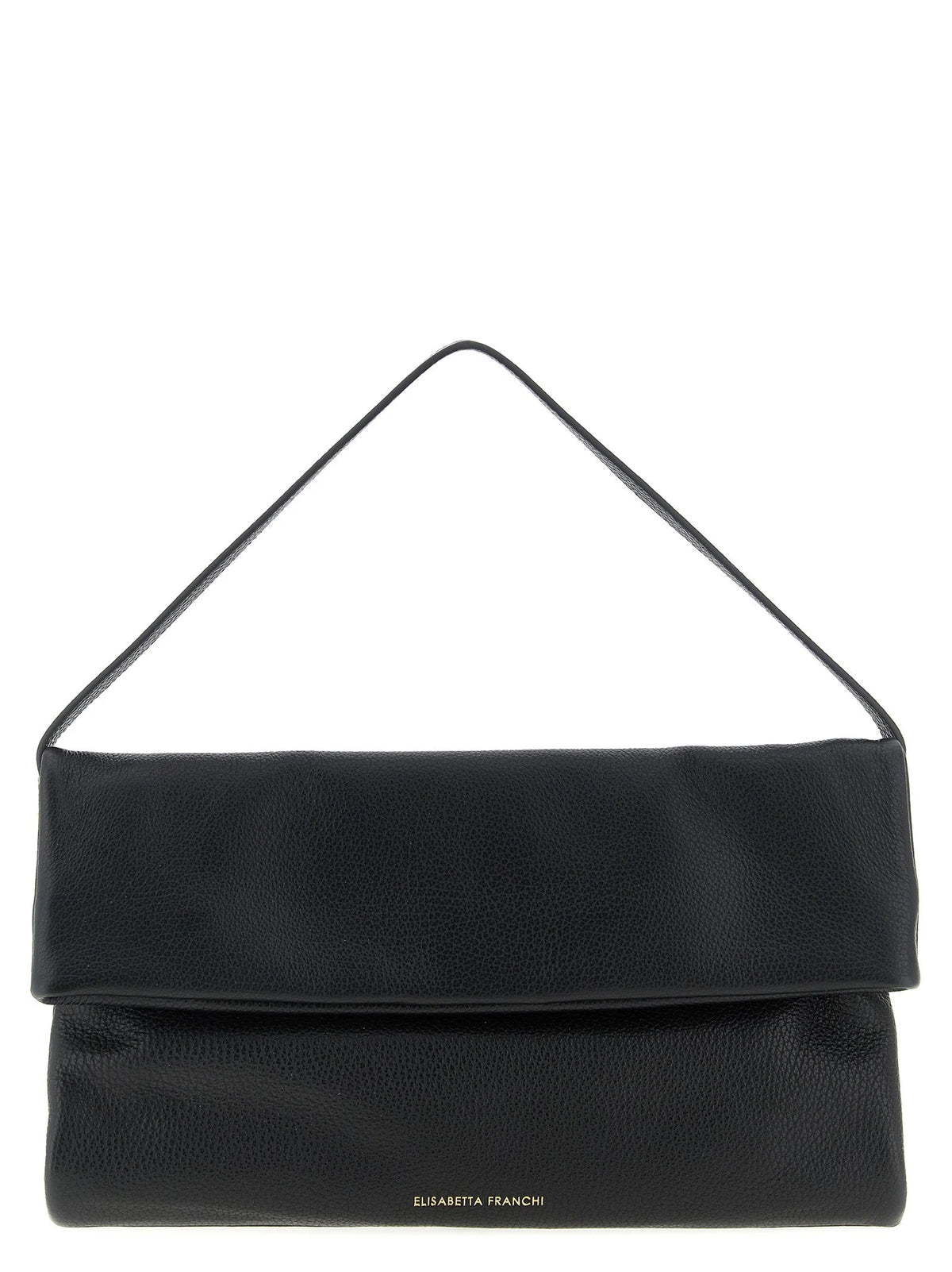 Front view of the Elisabetta Franchi black calfskin shoulder bag featuring gold-tone hardware and a structured silhouette.