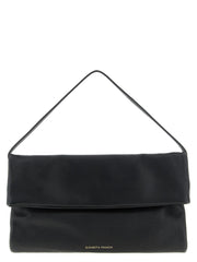 Front view of the Elisabetta Franchi black calfskin shoulder bag featuring gold-tone hardware and a structured silhouette.