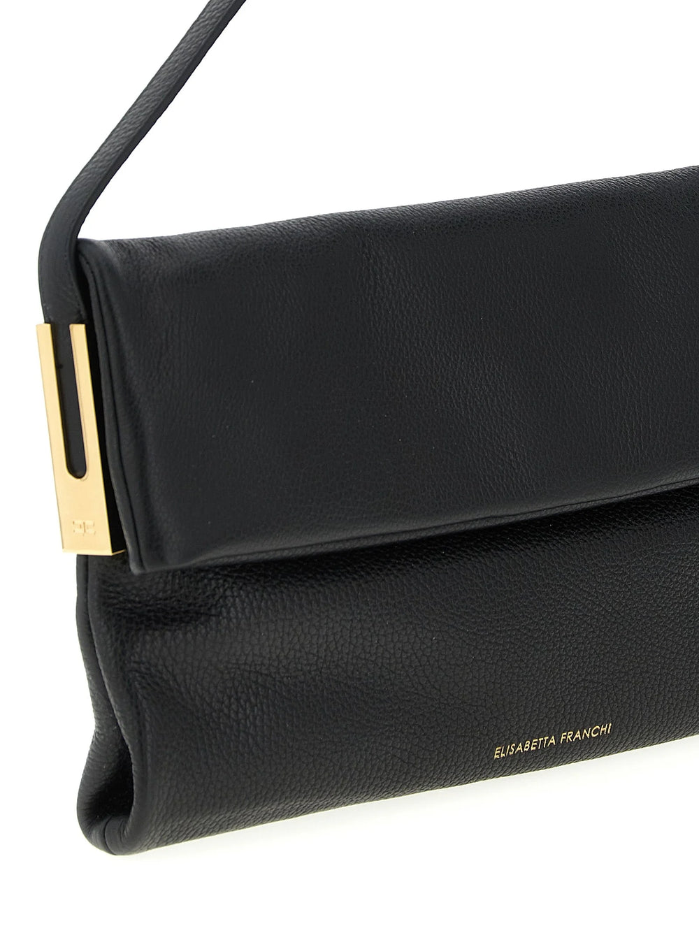Rear view of the Elisabetta Franchi black shoulder bag highlighting the smooth calfskin finish and tonal stitching.