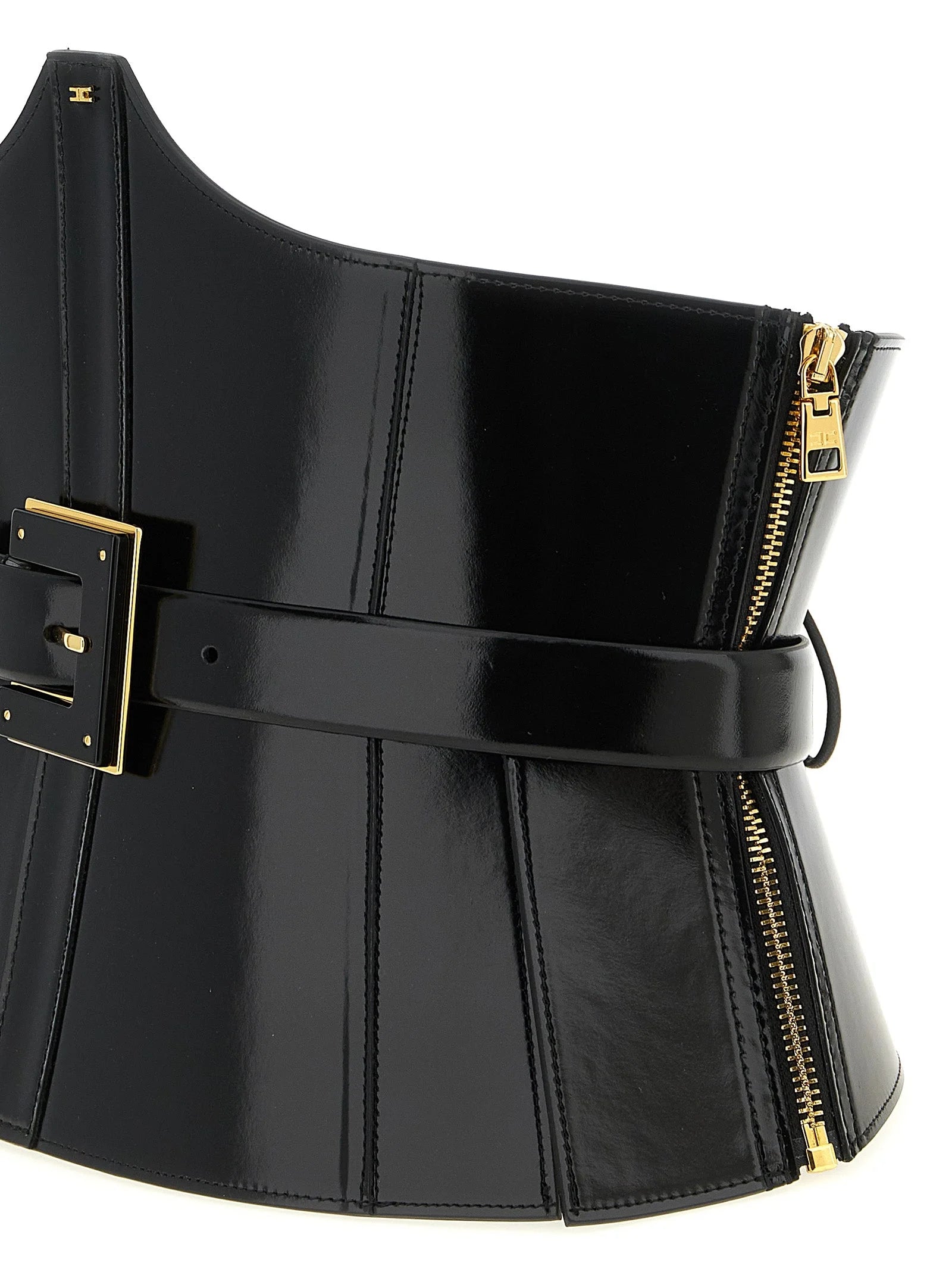 Elisabetta Franchi Black Leather High-Waist Belt - 42