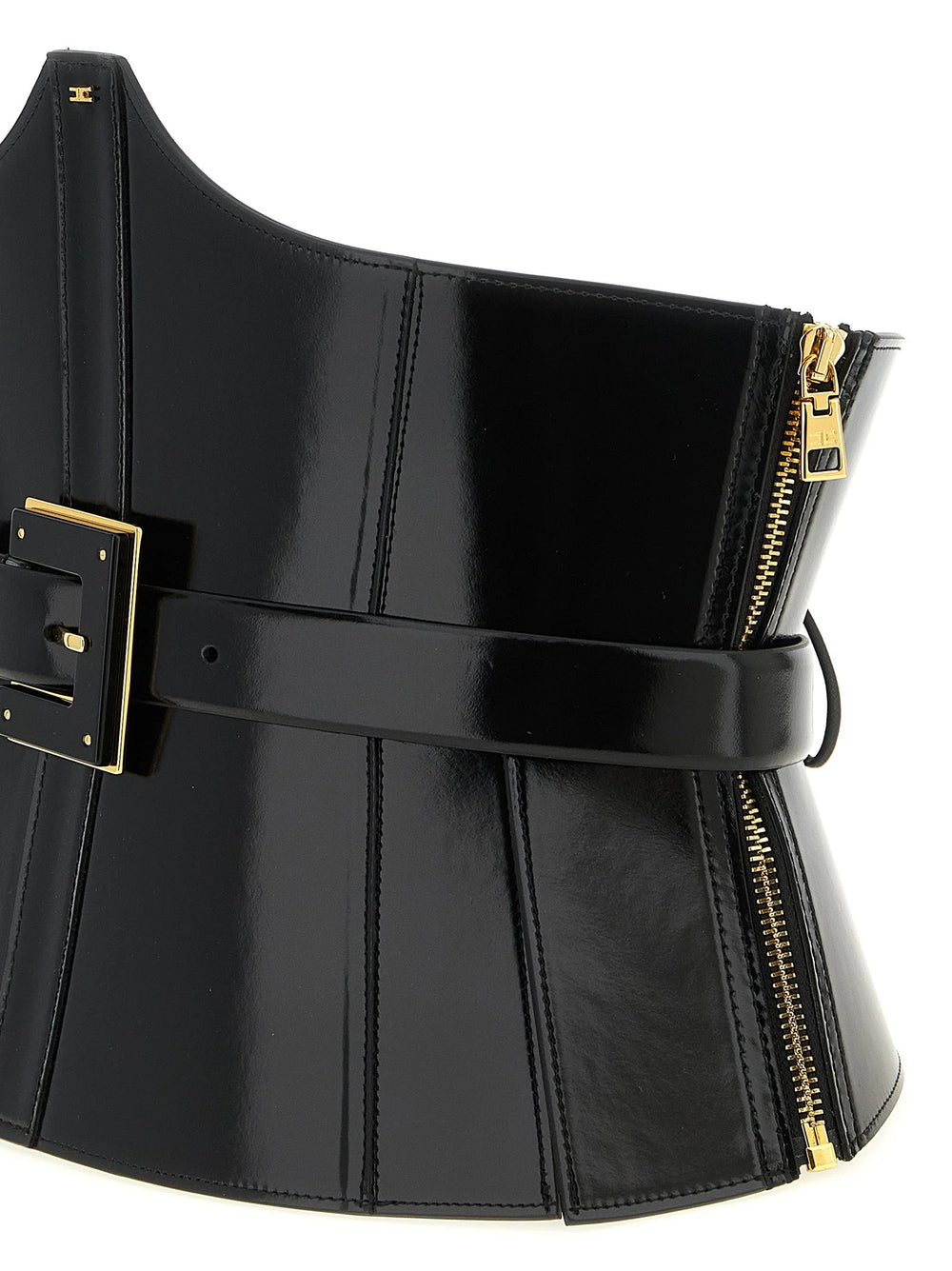 Elisabetta Franchi Black Leather High-Waist Belt - 42