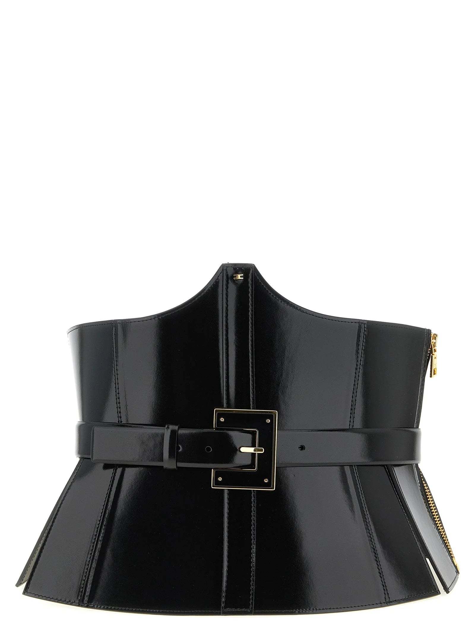 Elisabetta Franchi Black Leather High-Waist Belt - 42