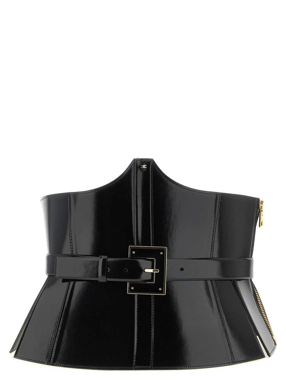 Elisabetta Franchi Black Leather High-Waist Belt - 42