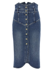 Elisabetta Franchi Blue Cotton Midi Skirt - IT42