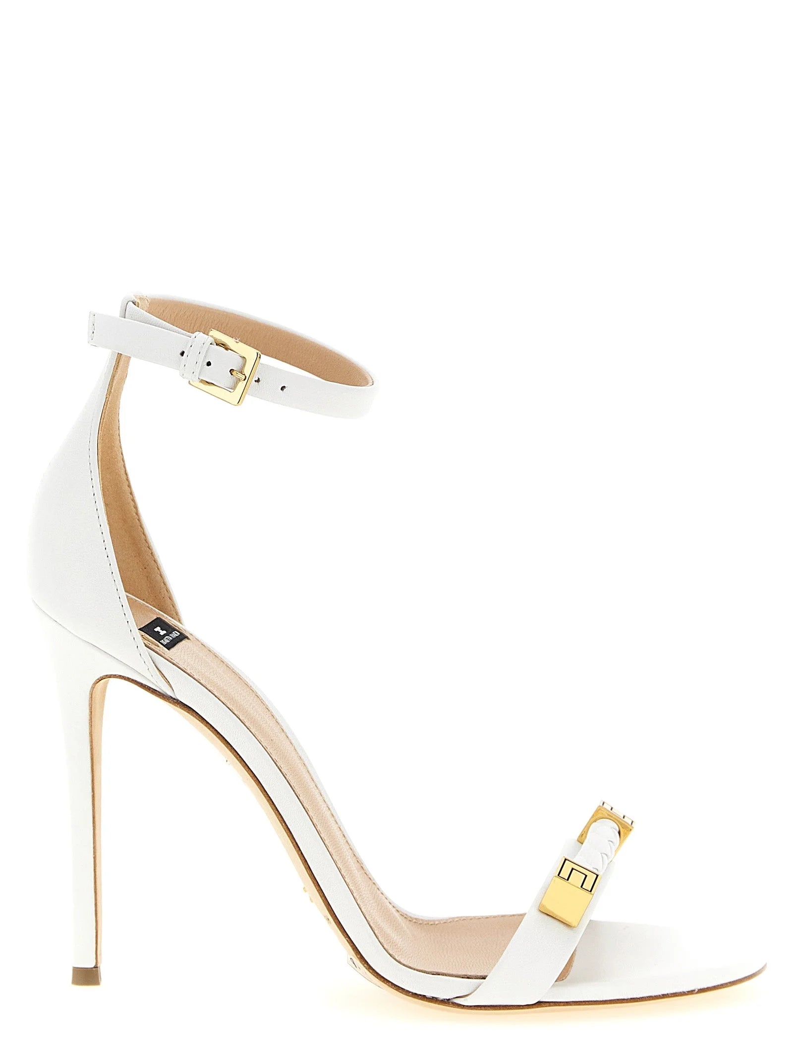 Elisabetta Franchi White Leather Stiletto Heel Sandals