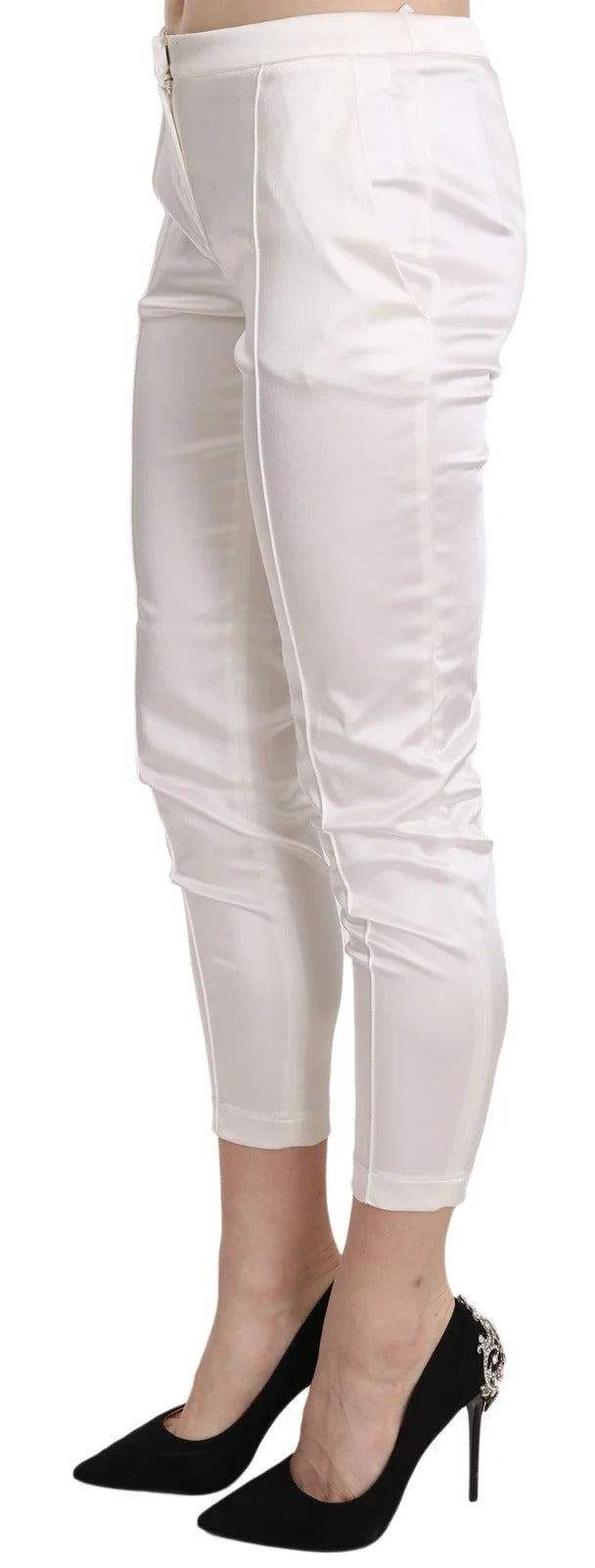 Elisabetta Franchi White Low Waist Cropped Skinny Trouser Pants - IT40|S