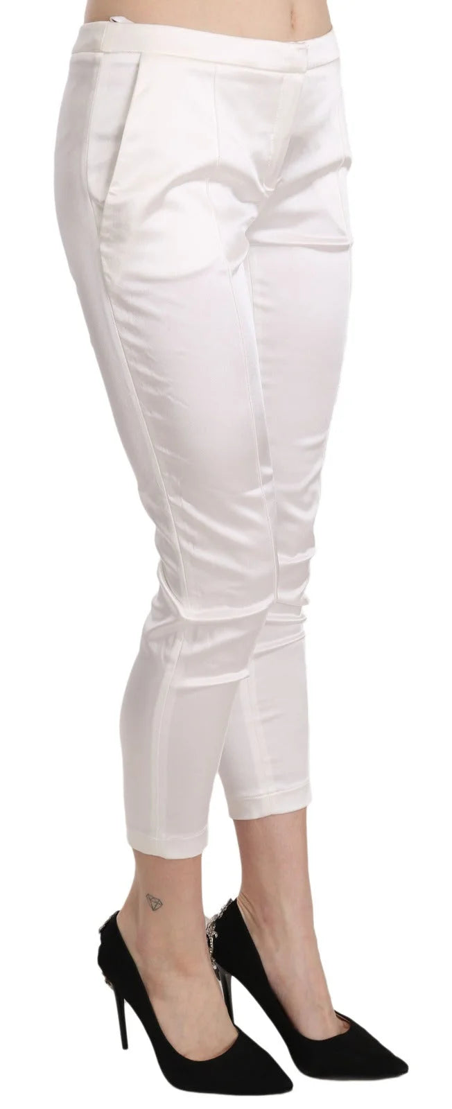 Elisabetta Franchi White Low Waist Cropped Skinny Trouser Pants - IT40|S