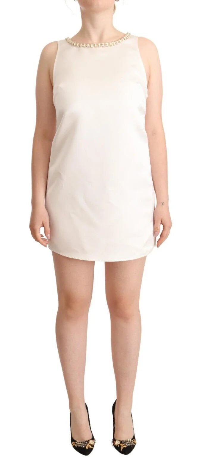 Elisabetta Franchi White Polyester Sleeveless Mini Shift Dress - IT40|S - Dresses