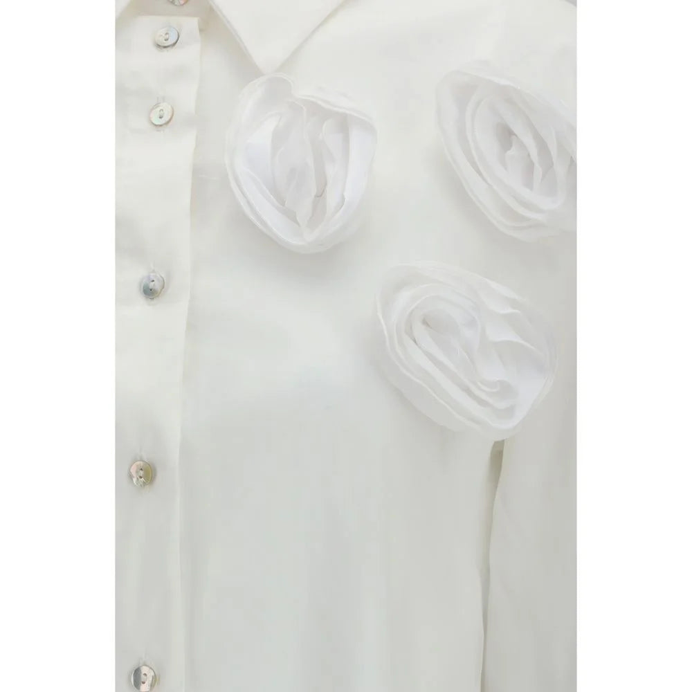 Ella White Cotton Pattern Shirt