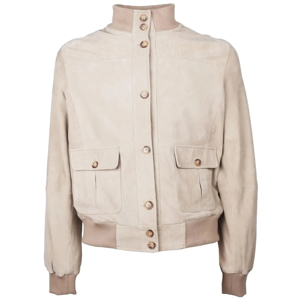 Emilio Romanelli Beige Calfskin Men Jacket - Bomber Jackets