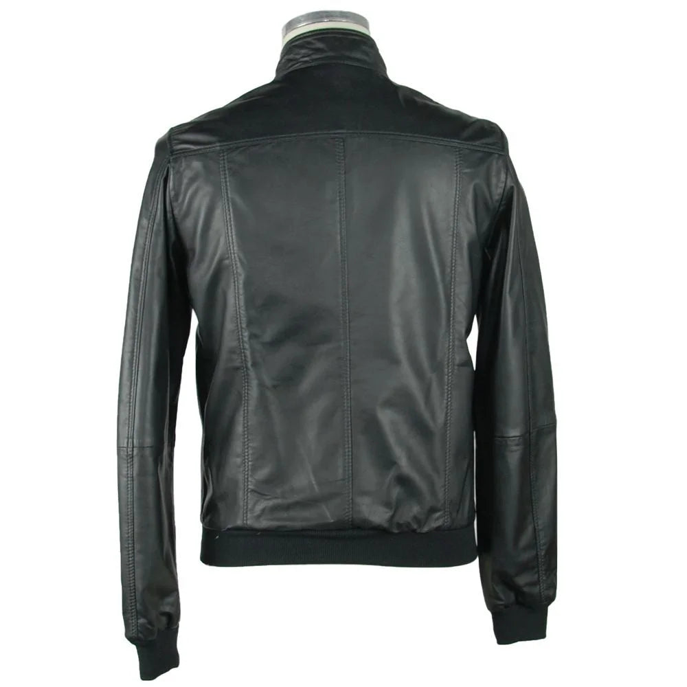 Emilio Romanelli Black Leather Men’s Jacket - IT46 | S - Coats & Jackets