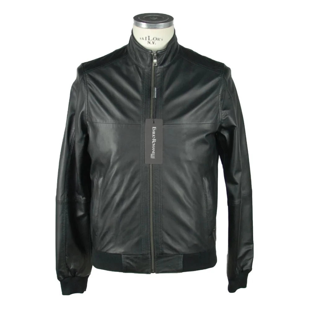 Emilio Romanelli Black Leather Men’s Jacket - IT46 | S - Coats & Jackets