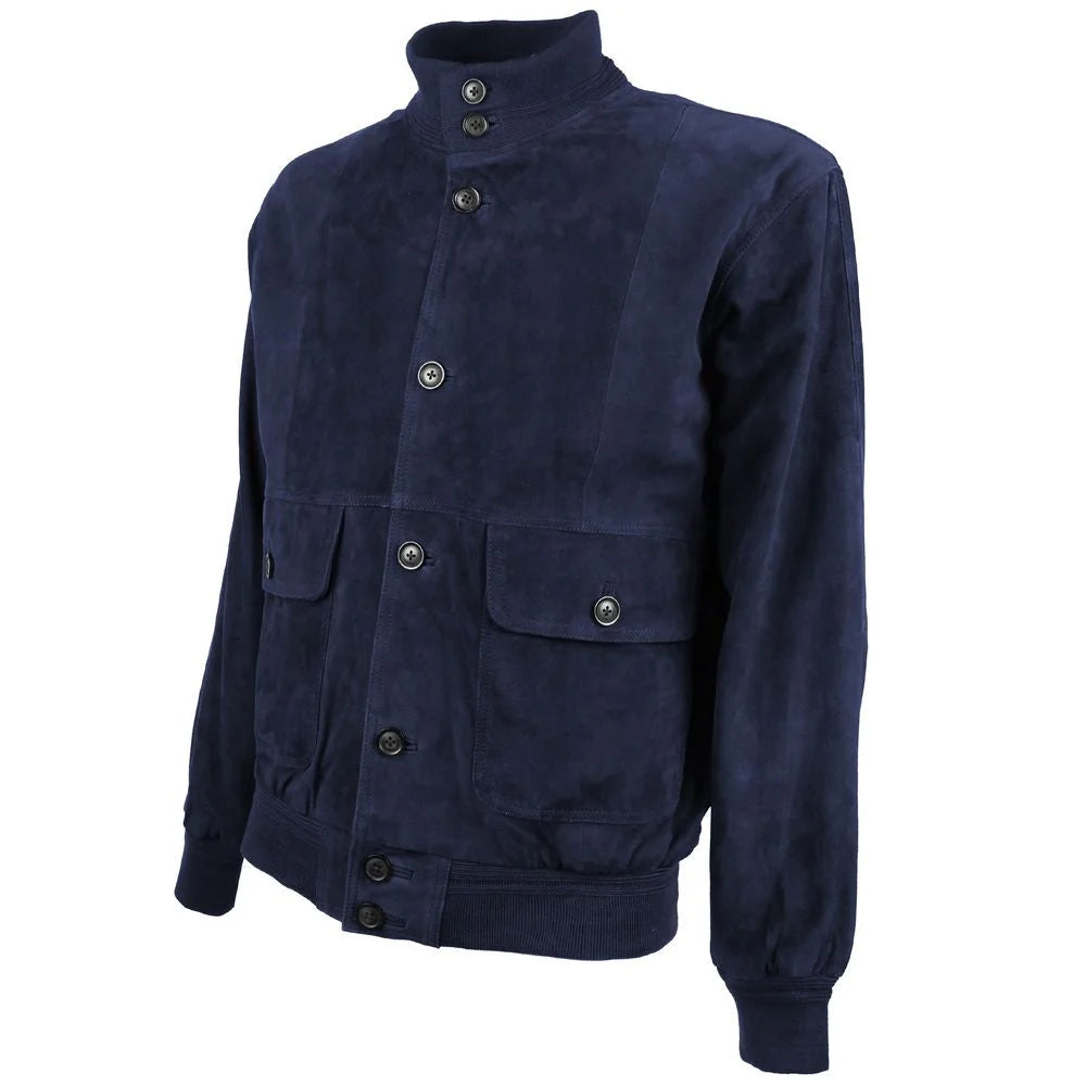 Emilio Romanelli Blue Calfskin Men Bomber Jacket - Bomber Jackets