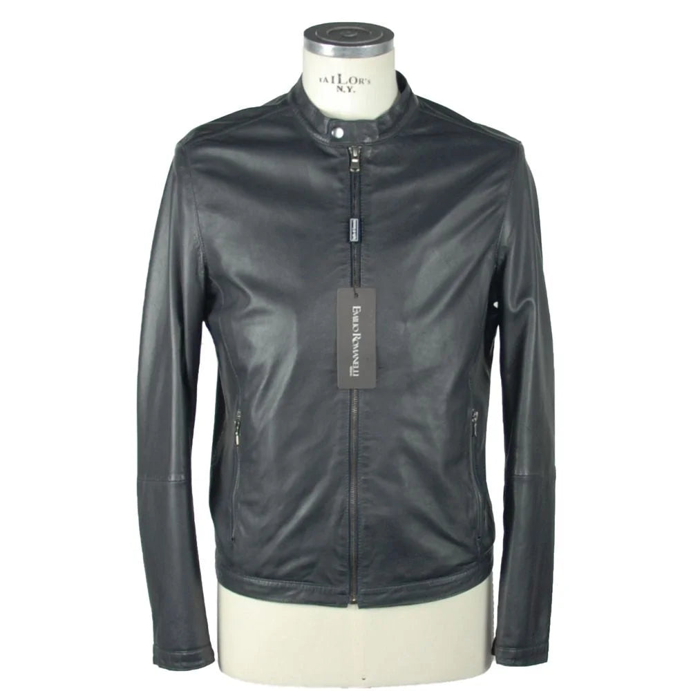 Emilio Romanelli Blue Leather Men’s Jacket - IT58 | 3XL - Bomber Jackets