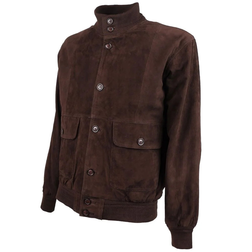 Emilio Romanelli Brown Calfskin Men Bomber Jacket - IT52 | XL - Bomber Jackets