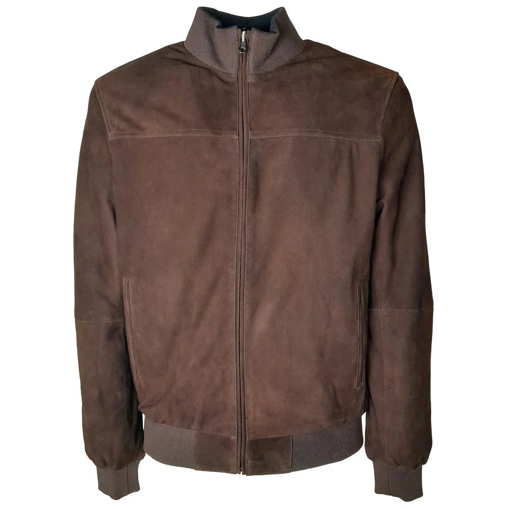 Emilio Romanelli Brown Calfskin Men Bomber Jacket - Bomber Jackets