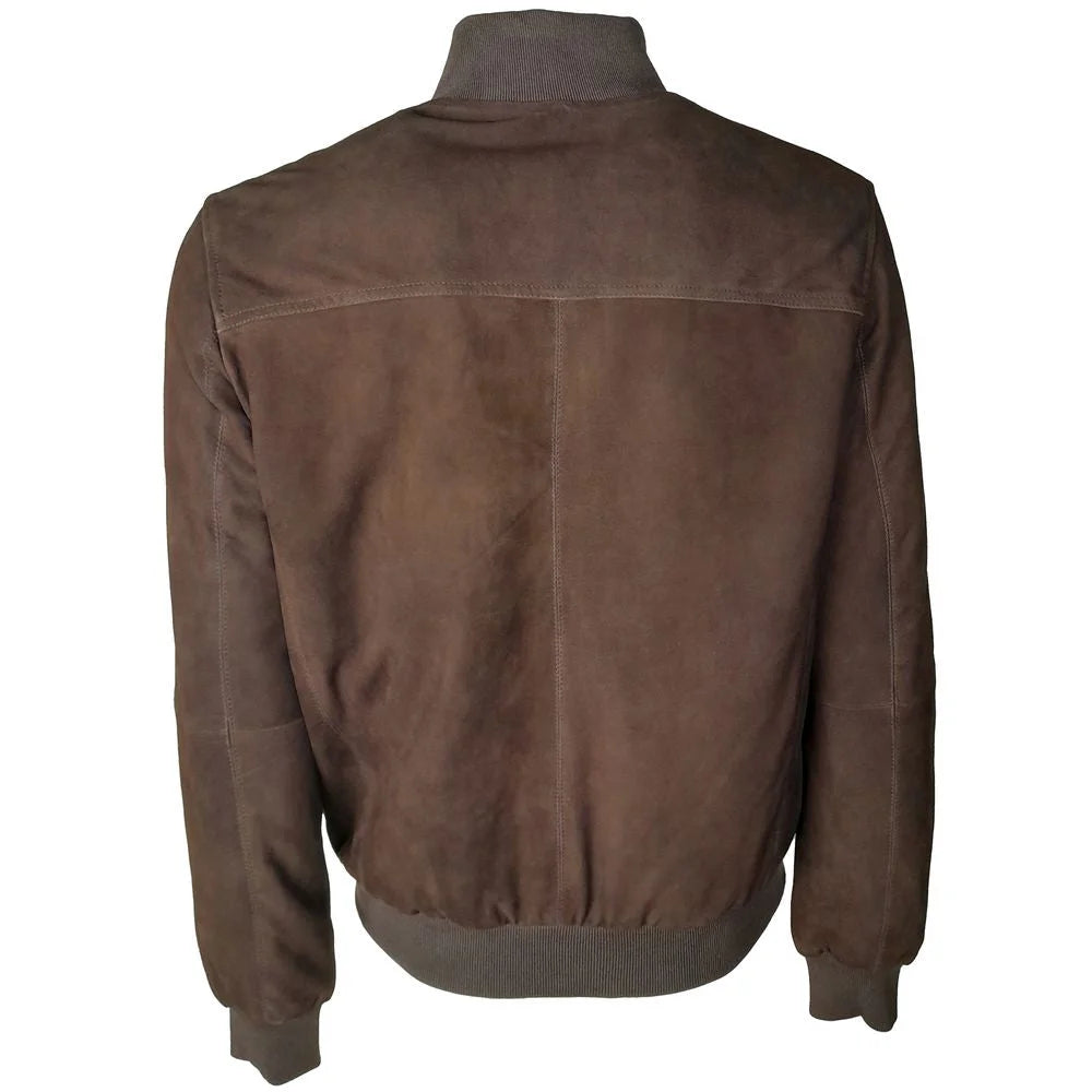 Emilio Romanelli Brown Calfskin Men Bomber Jacket - Bomber Jackets