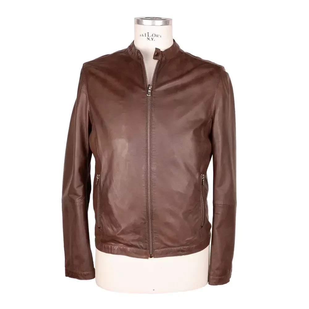 Emilio Romanelli Brown Leather Men Jacket - IT46 | S - Bomber Jackets