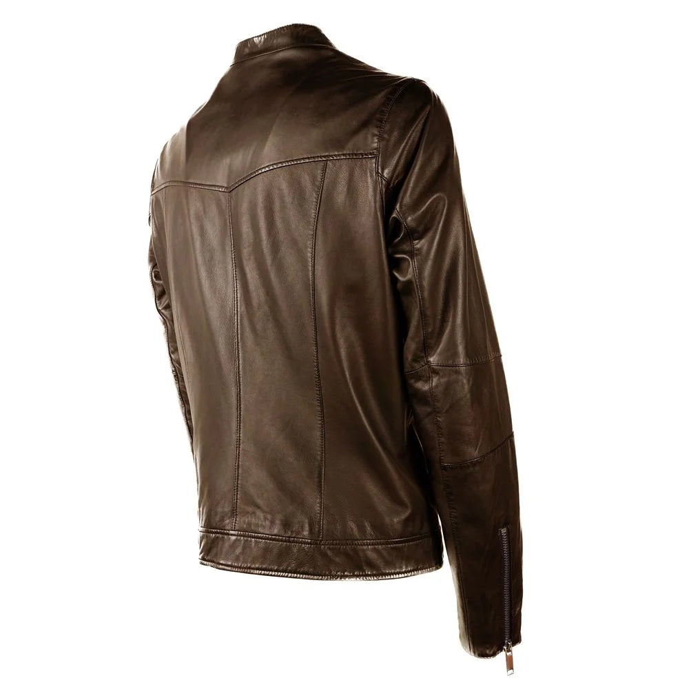 Emilio Romanelli Brown Leather Men Jacket - IT50 | L - Bomber Jackets