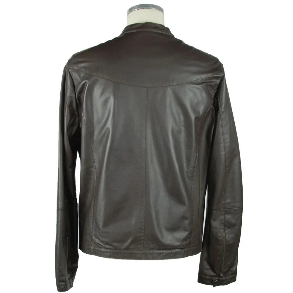 Emilio Romanelli Brown Leather Men’s Jacket - IT56 | 3XL - Coats & Jackets