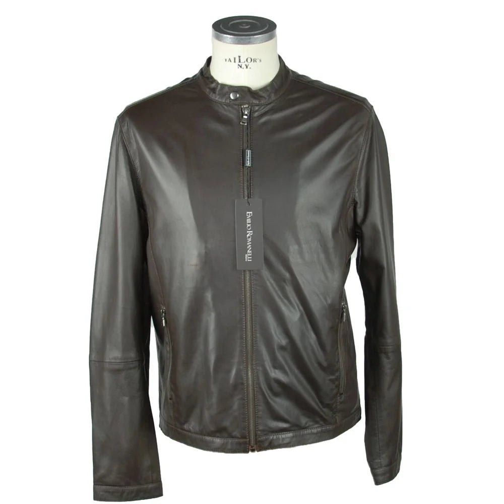 Emilio Romanelli Brown Leather Men’s Jacket - IT56 | 3XL - Coats & Jackets