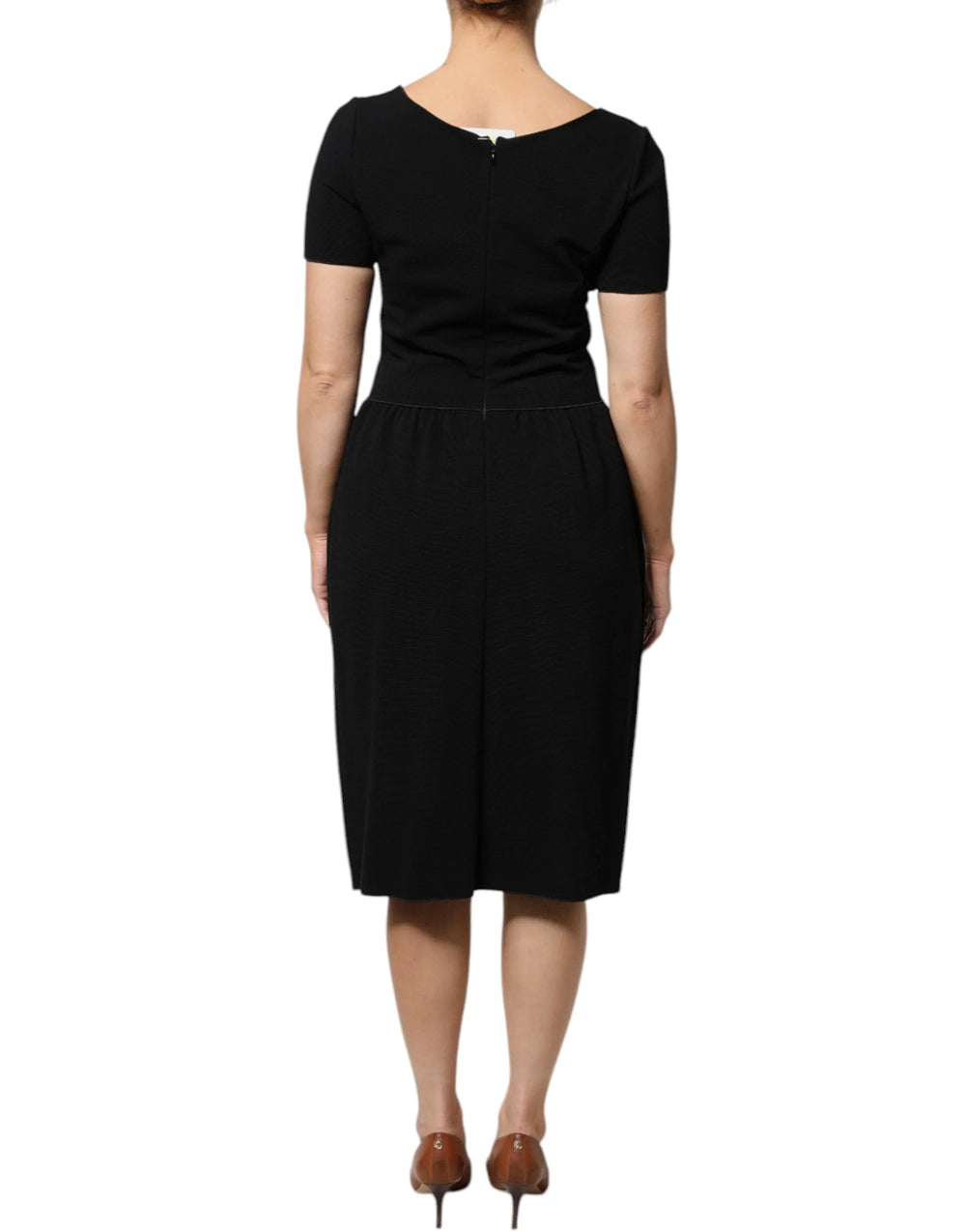 Emporio Armani Black Viscose Short Sleeves Sheath Midi Dress - IT42|M - Dresses