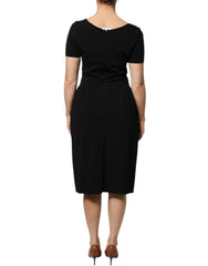 Emporio Armani Black Viscose Short Sleeves Sheath Midi Dress - IT42|M - Dresses
