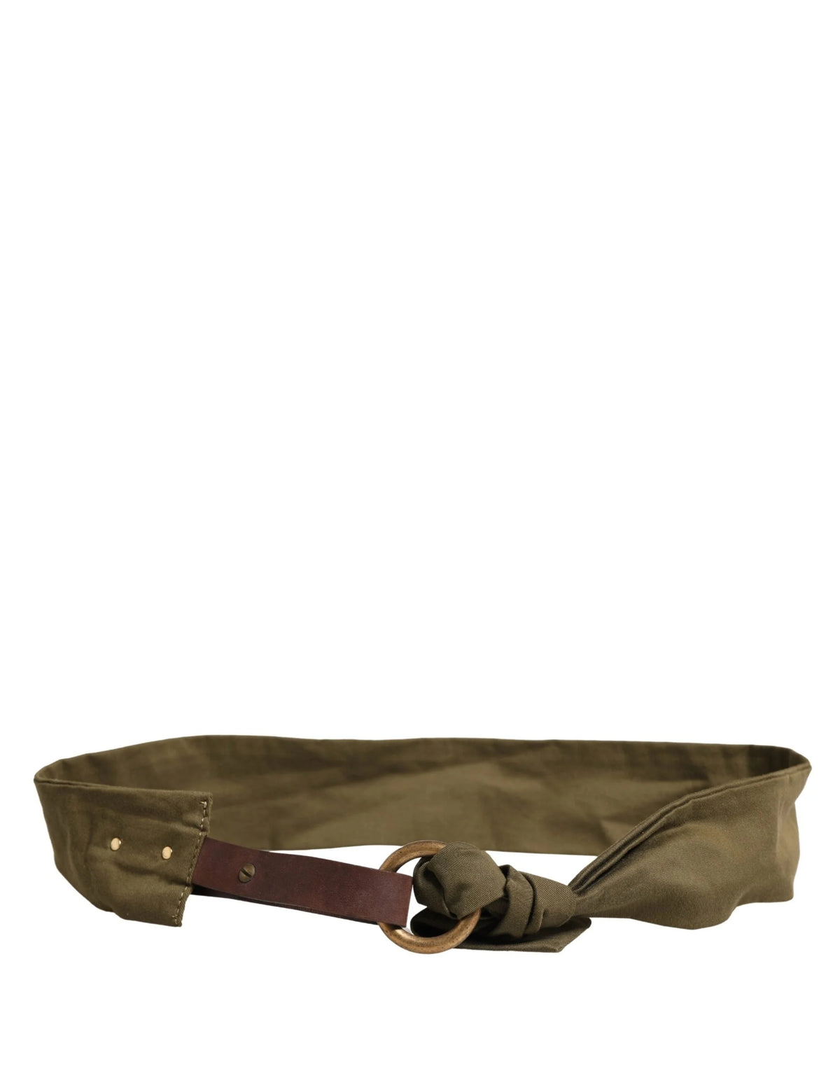 Ermanno Scervino Army Green Cotton Round Buckle Waist Belt - 85 cm / 34 Inches