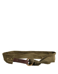 Ermanno Scervino Army Green Cotton Round Buckle Waist Belt - 85 cm / 34 Inches